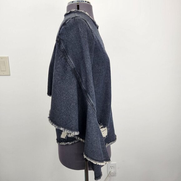 Robert Rodriguez Denim Shirt Jacket‎ Womens XS Black Ruffle Distressed Button Up - Picture 4 of 13